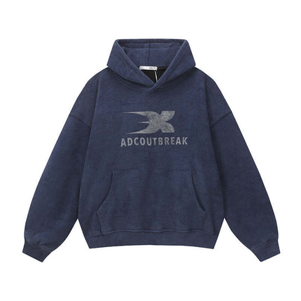 Back view of Gray letter print oversized hoodie thickened by Grozavu