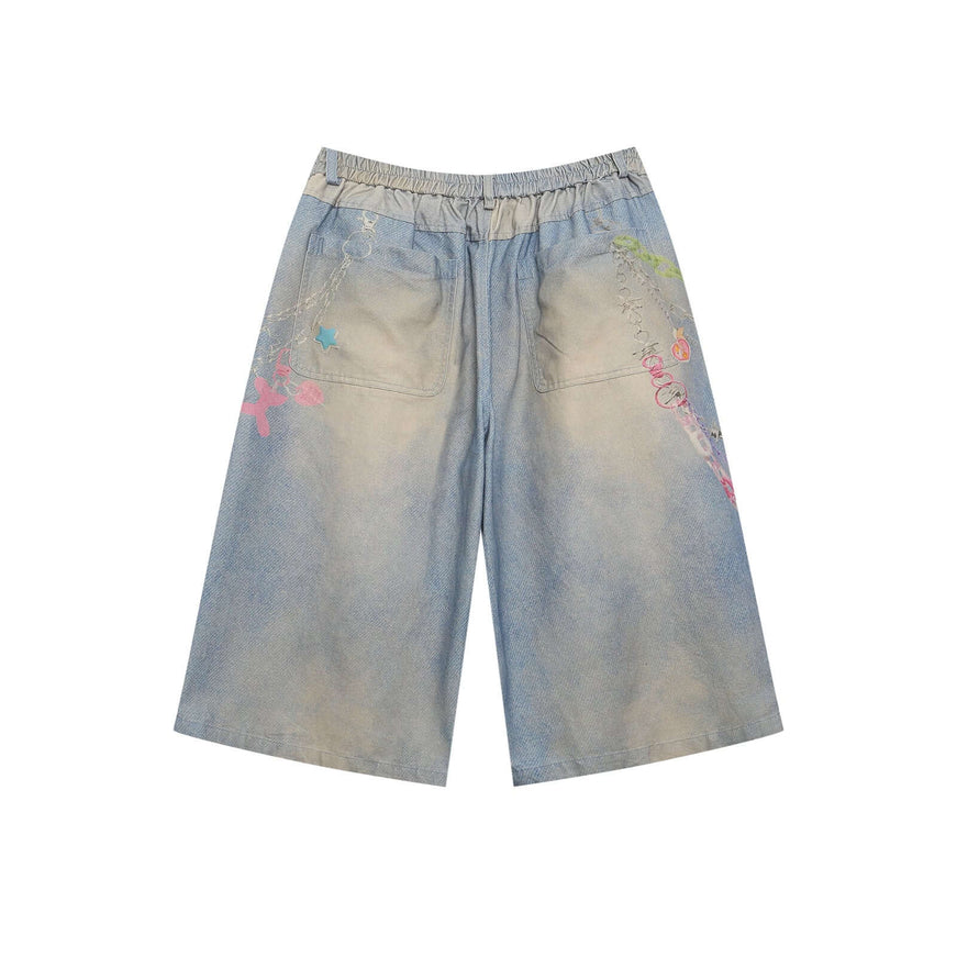 Cartoon Chain Print Wide Shorts styling detail - Premium Streetwear