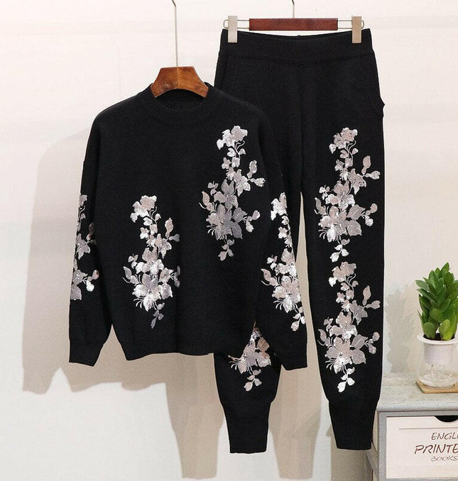 Grozavu Sequins Flower Sweater & Trousers Set at €99.00