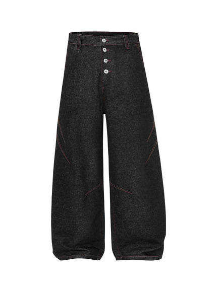 Model wearing Black street raw denim deconstructed by Grozavu