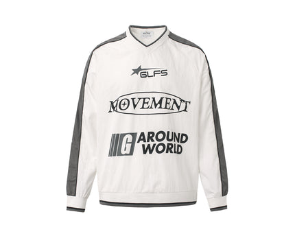 Cămașă sport impermeabilă cu guler în V, mânecă lungă, neagră și albă