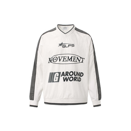 Waterproof Sports V-Neck Long Sleeve Shirt Black White