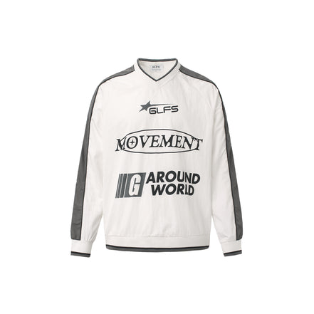 Camisa de Manga Larga con Cuello en V Deportiva Impermeable Negra Blanca