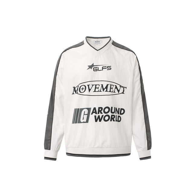 Camisa de Manga Larga con Cuello en V Deportiva Impermeable Negra Blanca