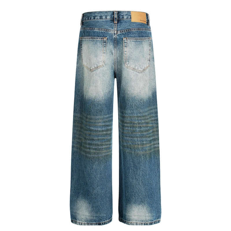 Blue ripped denim pants with Grozavu logo