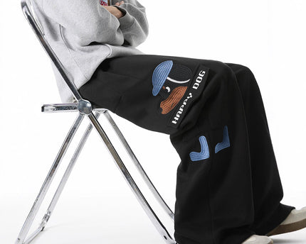 Dog Embroidery Sweatpants Men's Autumn Vintage Multi-Pocket Casual Pants High Street Versatile Drawstring Loose Sport Pants