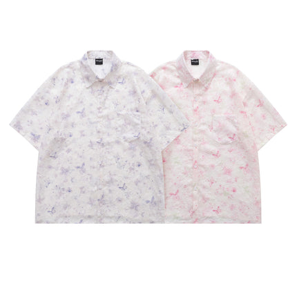 Camicia a maniche corte con stampa jacquard a farfalla – Casual