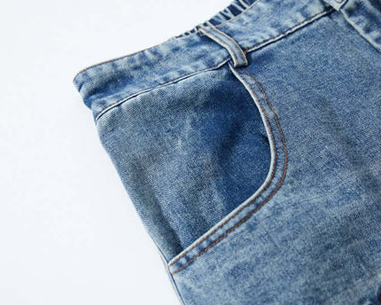 Embroidered College Style Cartoon Patch Denim Pants