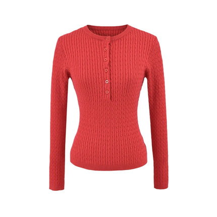 Round Neck Half-Button Knit Sweater – Slim Fit Basic Top