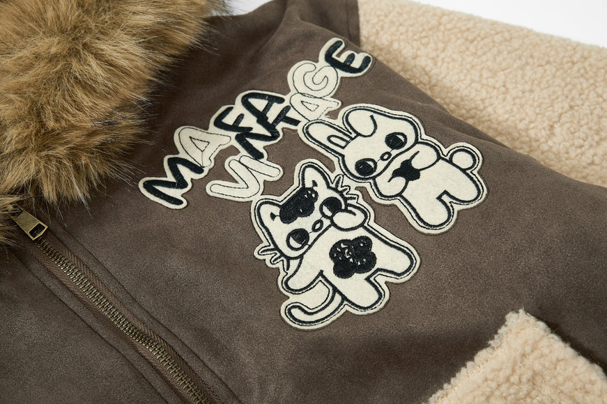 Veste en coton avec col en fourrure et veste en polaire