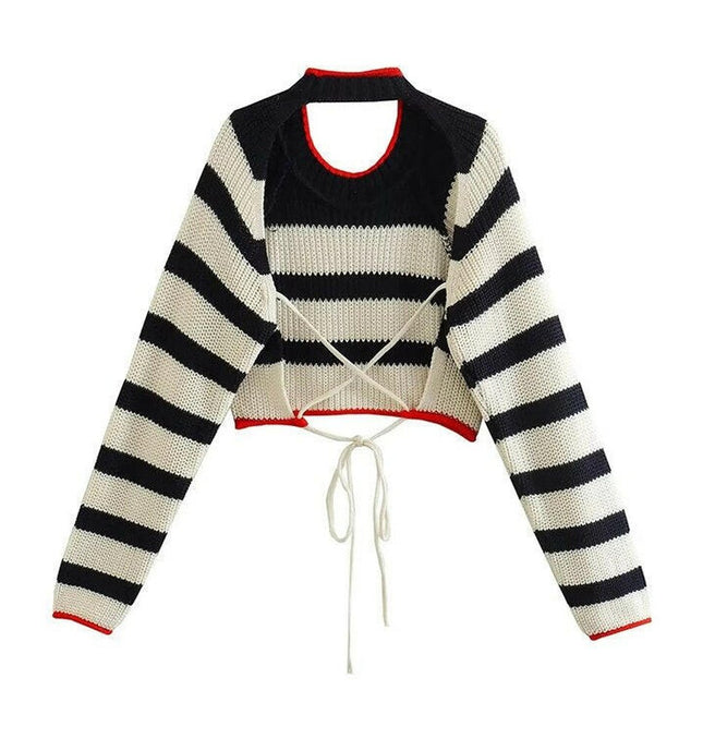 Chic & Contemporary: Grozavu's TRAF Knitted Sweater with Striped Back Detail! at €35.99