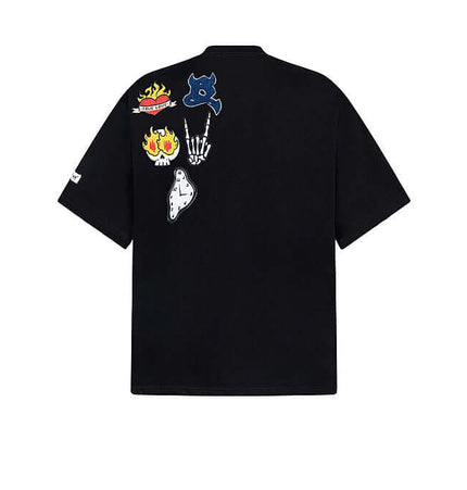 Cartoon Badge Cotton TShirt – Loose Fit featuring playful graphics and a relaxed fit for summer leisure wear.