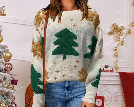 Jacquard Cartoon Schneeflocke Lockere Strickpullover