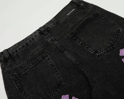 Style Trendy Unisex Retro Cross Pattern Slim Fit Flared Denim Pants