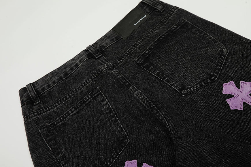 Style Trendy Unisex Retro Cross Pattern Slim Fit Flared Denim Pants