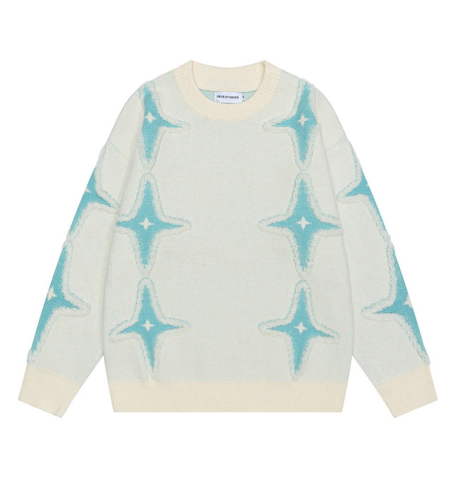 Front view of Cross Star Jacquard Round Sweater - Grozavu brand streetwear