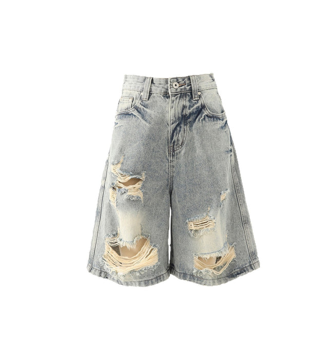 Front view of Straight Leg Denim Shorts - Grozavu brand streetwear