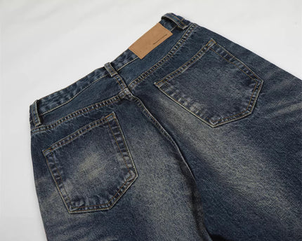 Jeans Vintage pentru Bărbați, Alb Spălat Distressed, Croi Drept, Fit Casual Larg, Stil Pantaloni cu Picior Larg, Brand de Modă