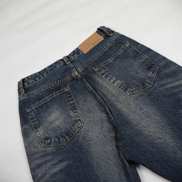 Vintage Men's Jeans, Distressed White Washed Straight Leg, Casual Loose Fit, Wide Leg Style, Fashion Brand Pants