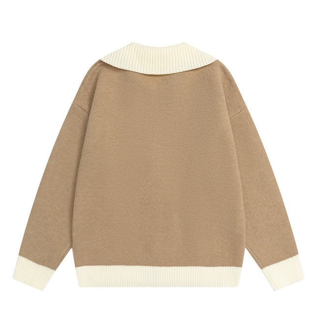 Collar Knit Cardigan Sweater styling detail - Premium Streetwear