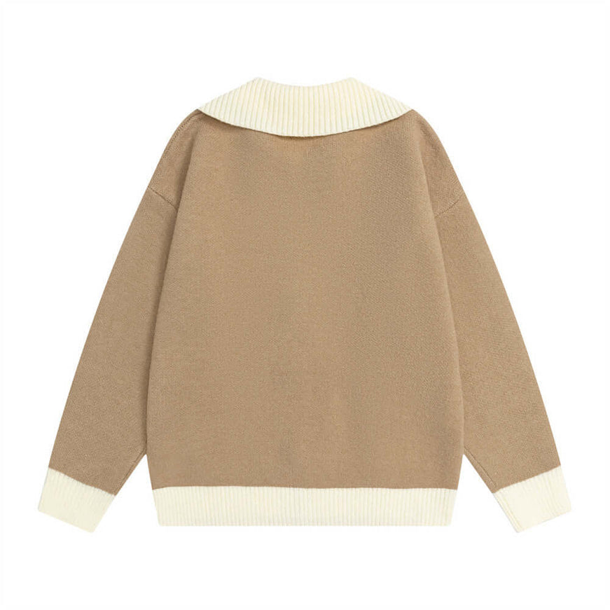 Collar Knit Cardigan Sweater styling detail - Premium Streetwear