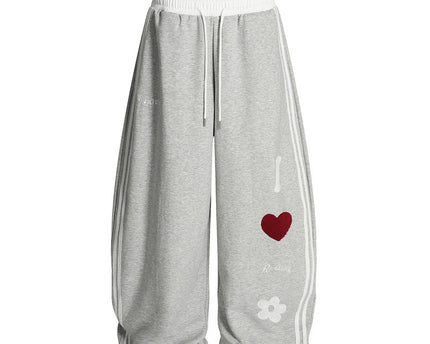 Street Style Towel Embroidery Heart Graphic Sweatpants