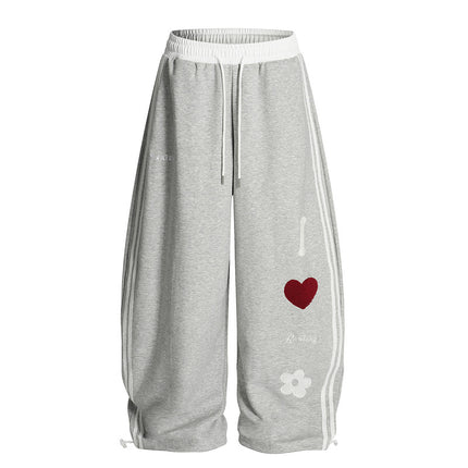 Street Style Towel Embroidery Heart Graphic Sweatpants