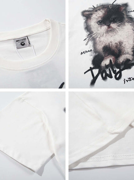 Black cat graphic cropped tee with Grozavu logo