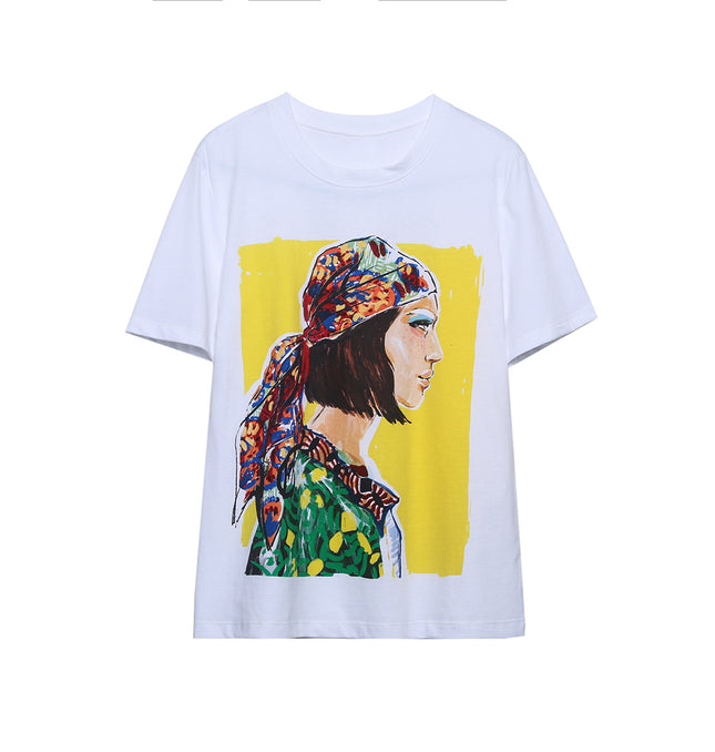Colorful Beauty Print Casual T-Shirt – Women’s High Street O-Neck Top