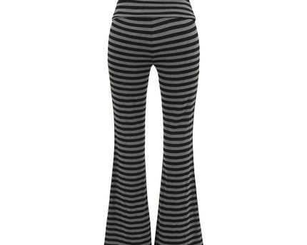 High waisted knitted flared black gray striped tight fit elastic micro flared pants