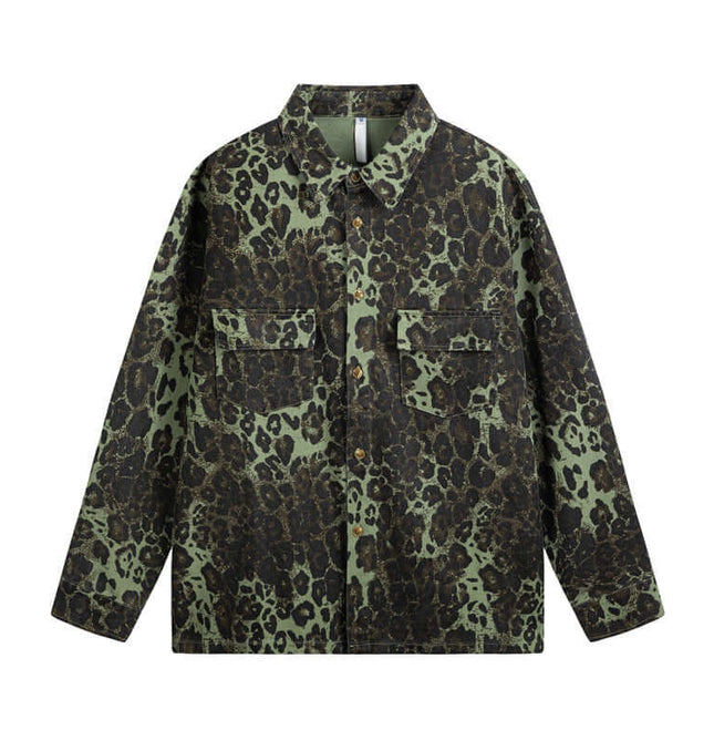 Front view of Leopard Print Fitting Shirts - Grozavu brand streetwear