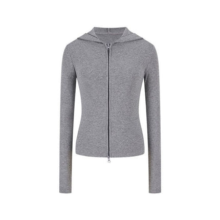 Sweet and Spicy Hooded Sweatshirt Jacket for Women, Slim Fit, Lightweight, Dual-Zipper Long Sleeve Top