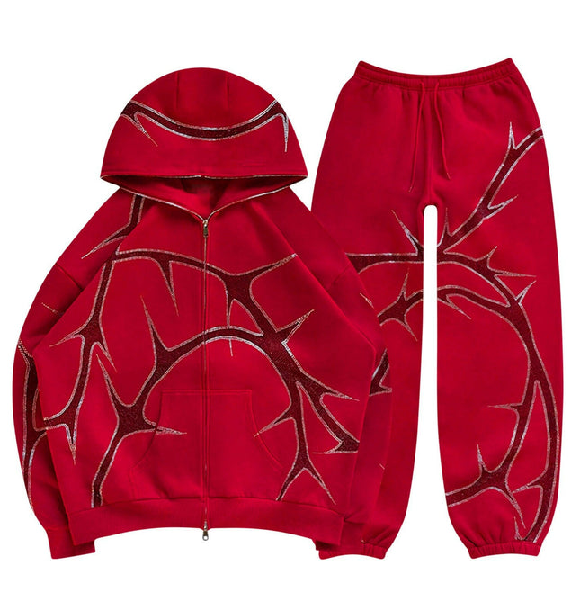 Grozavu: New Street Hoodie Set with Hot Diamond Zippers at €100.99