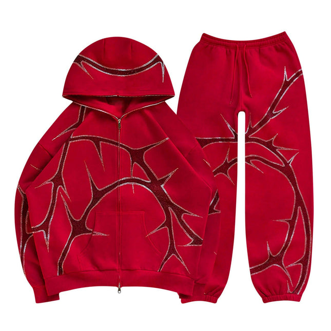 Grozavu: New Street Hoodie Set with Hot Diamond Zippers at €100.99