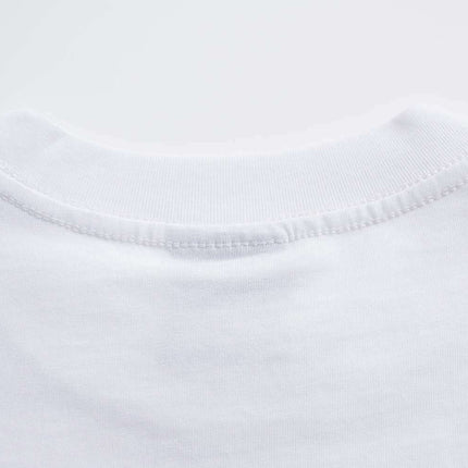 Close-up of the neckline of the Retro Washed Face Letter T-Shirt – Loose Fit, showcasing the fabric and stitching.