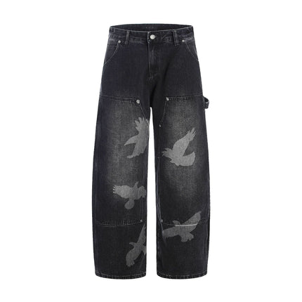 Taube Druck Weite Beinform Jeans – Lockere Passform