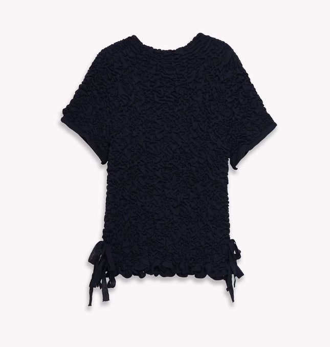 Texture Knitted Bow Round Neck Top