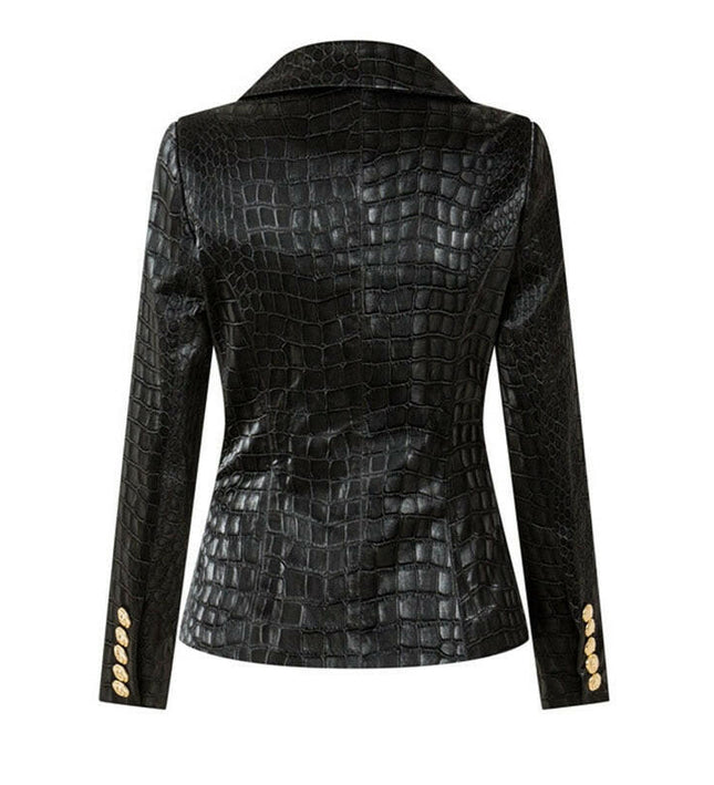 Make a Bold Statement: Grozavu's Crocodile Pattern Leather Blazer!