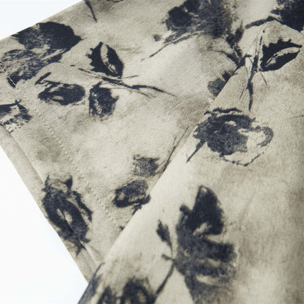 Floral Print Short Sleeve Shirt – Loose Fit fabric with vintage floral design in muted tones.