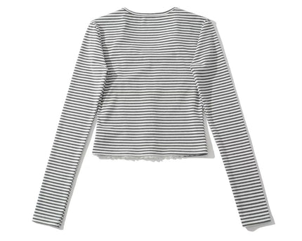 Cardigan cu mânecă lungă și decolteu în V cu dungi dulci