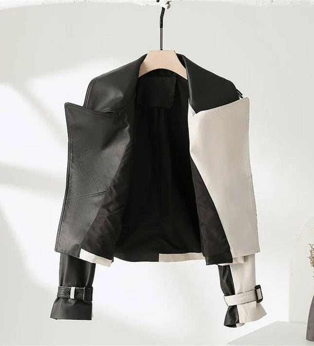 Chic et intemporelle : la veste en cuir haut de gamme à carreaux noirs et blancs de Grozavu !
