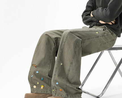 Pantalons cargo imprimés amusants style unisexe tendance larges jambes décontractés longs