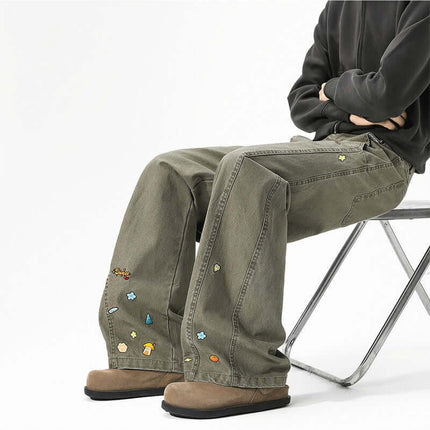 Loose Wide Leg Casual Long Pants featuring cartoon-inspired detailing, perfect for high-street casual style.