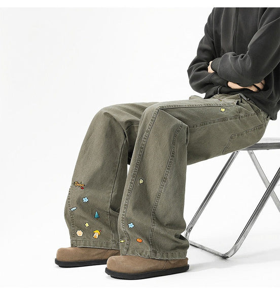 Pantalons cargo imprimés amusants style unisexe tendance larges jambes décontractés longs