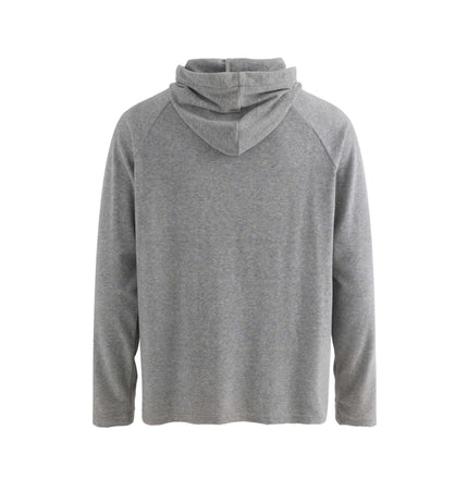 Back view of the Half-Open Collar Hooded Top – Loose Fit in gray fabric.