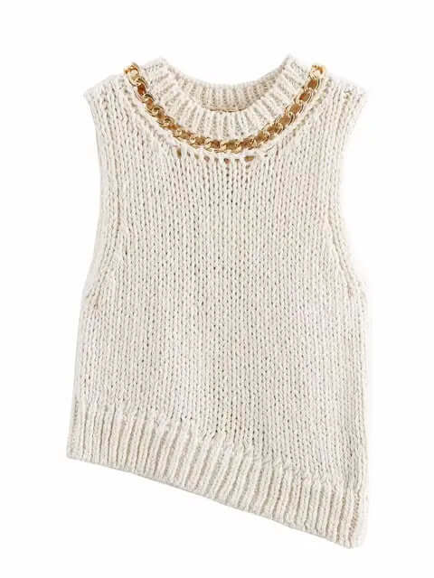 Top in cotone a maglia a catena asimmetrica – Vestibilità slim
