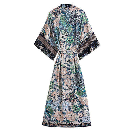 Holiday Elegance: Cotton Peacock Print Cardigan Robe! at €37.99