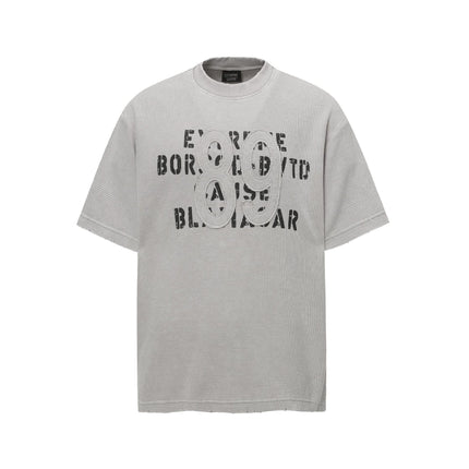 Retro waffle washed pure cotton loose T-shirt