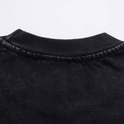 Back view of the collar of the Retro Washed Letter T-Shirt – Loose Fit showcasing premium fabric.
