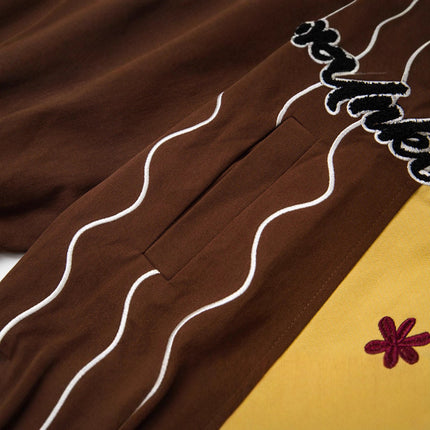 Style Vintage Fun Cartoon Cat Embroidery Patchwork Jacket Coat Unisex Loose Lazy Casual Top